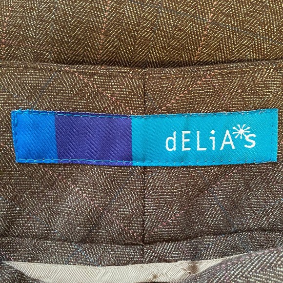 Y2K DELIAS woman's academia brown plaid pink trim flare leg casual pants slacks - Picture 7 of 8